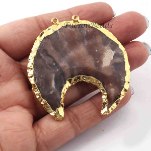 3 Pcs Brown Jasper Moon Arrowhead 24K Gold Plated Charm Pendant - Electroplated With Gold Edge - 53mmx36mm AR067 - Tucson Beads