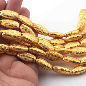 2 Strands Gold Plated Designer Copper Marquise Shape  ,Casting Copper Beads ,Jewelry Making Supplies 26mmx14mm 8 inches Bulk Lot GPC228 - Tucson Beads
