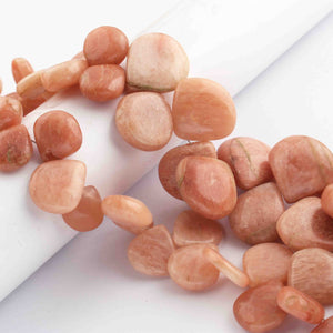 1 Strand Peach Moonstone Smooth Heart Briolettes - Pear Shape Briolettes - 11mmx12mm-19mmx18mm 8 Inches BR0946 - Tucson Beads