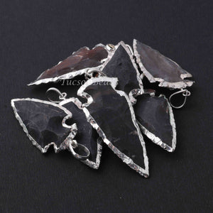 5 Pcs Black Jasper Arrowhead  925 Silver Plated Charm Pendant -  Electroplated With Silver Edge  57mmx23mm-36mmx20mm-11mmx7mm  AR278 - Tucson Beads