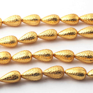 1 Stand Designer 24k Gold Plated Pear Beads ,Copper Pear Shape Design Charm,Jewelry Making 20mmx11mm Bulk Lot 7.5 inchse GPC226 - Tucson Beads
