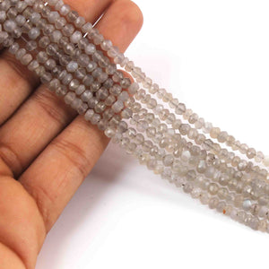 6 Strands Gray Moonstone Gemstone Balls, Semiprecious beads 14 Inches Long- Faceted Gemstone - 4mm Jewelry RB454 - Tucson Beads