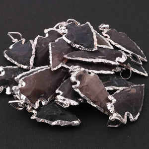 18 Pcs Black Jasper Arrowhead  925 Silver Plated Charm Pendant -  Electroplated With Silver Edge  45mmx24mm-36mmx20mm-11mmx7mm  AR276 - Tucson Beads