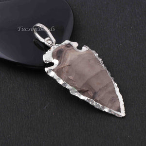 18 Pcs Black Jasper Arrowhead  925 Silver Plated Charm Pendant -  Electroplated With Silver Edge  45mmx24mm-36mmx20mm-11mmx7mm  AR276 - Tucson Beads