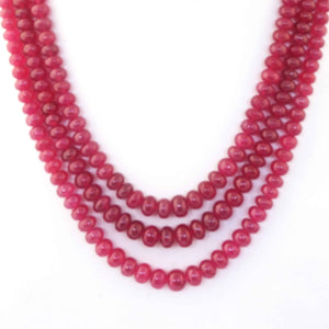 835 carats 3 Strands Of Genuine Ruby Necklace - Smooth Rondelle Beads - Rare & Natural Necklace - Stunning Elegant Necklace BRU018 - Tucson Beads