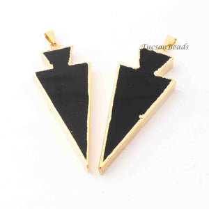 5 Pcs Black Jasper Arrowhead 24k Gold  Plated Single Bail Pendant - Electroplated With Gold Edge 72mmx21mm-66mmx21mm-9mmx4mm AR034 - Tucson Beads