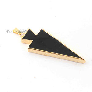 5 Pcs Black Jasper Arrowhead 24k Gold  Plated Single Bail Pendant - Electroplated With Gold Edge 72mmx21mm-66mmx21mm-9mmx4mm AR034 - Tucson Beads