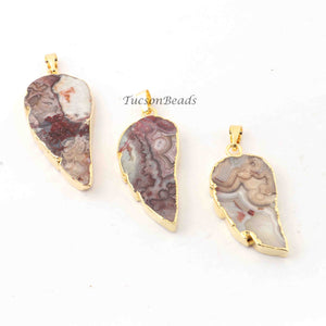 5 Pcs Brown Shaded Feather Wing Jasper 24k Gold Plated Single Bail Pendant - Electroplated With Gold Edge 41mmx19mm-49mmx22mm AR017 - Tucson Beads
