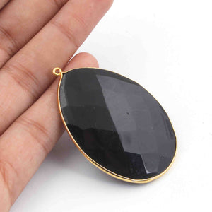 2 Pcs Black Onyx Pear Shape Pendant , 24k Gold Plated Pendant- 53mmx36mm- PC802 - Tucson Beads