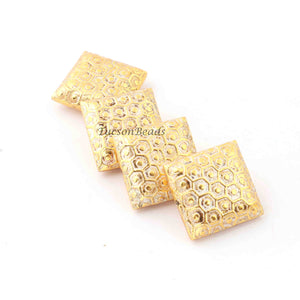 6 Pcs Gold Plated Designer Copper Square Shape Beads, Copper Beads, Jewelry Making, 18mm BulkLot GPC1073 - Tucson Beads