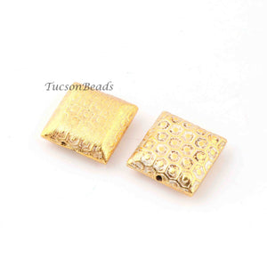 6 Pcs Gold Plated Designer Copper Square Shape Beads, Copper Beads, Jewelry Making, 18mm BulkLot GPC1073 - Tucson Beads