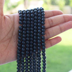 1 Strand Black Pearl Smooth Balls  -Round Ball Beads  6mm 16 Inches BR742 - Tucson Beads