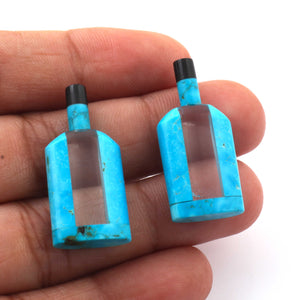 Matched Pairs Natural Turquoise  ,Crystal Quartz Joined Smooth Bottle Shape Loose Gemstone 30mmx14mm BG024 - Tucson Beads