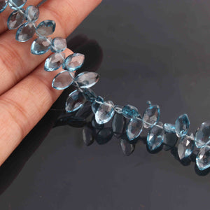 1 Long Strand Amazing Quality Natural London Blue Topaz Faceted Briolettes - Marquise Shape Briolettes  5mmx8mm 7.5 Inches BR1512 - Tucson Beads