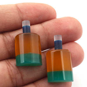Matched Pairs Natural Orange Chalcedony ,Green Onyx Joined Smooth Bottle Shape Loose Gemstone 26mmx14mm BG025 - Tucson Beads