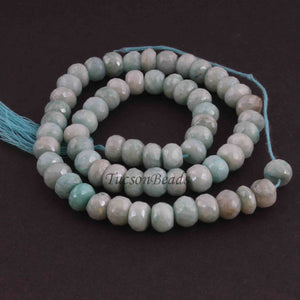 1 Long Strand Amazonite Faceted Rondelles  -Round Shape  Rondelles - 8mm - 14.5  Inches BR4231 - Tucson Beads