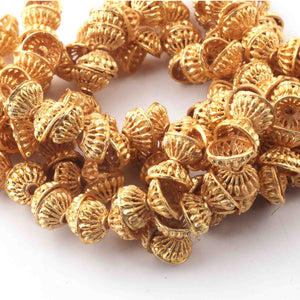 4 Strands Gold Plated Designer Copper Half Cap, Casting Copper Beads, Jewelry Making Supplies 9mmx4mm 9 inches Bulk Lot GPC559 - Tucson Beads