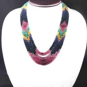 350ct. 7 Strands Of Genuine Multi Sapphire Necklace - Faceted Rondelle Beads - Rare & Natural Sapphire Necklace - Stunning Elegant Necklace - BRU023 - Tucson Beads