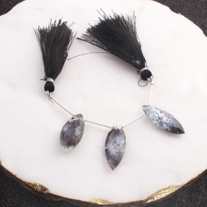 1 Strand Natural Dendrite Opal Pear Briolettes - Semi Precious Gemstone Beads  - 27mmx10mm-3 Inches BR4381 - Tucson Beads