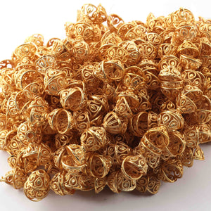 2 Strands Gold Plated Designer Copper Half Cap, Casting Copper Beads, Jewelry Making Supplies 10mm 8 inches GPC183 - Tucson Beads