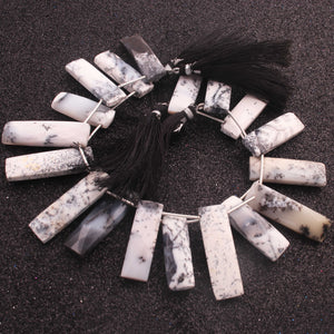 1 Strand Natural Dendrite Opal Rectangle Briolettes - Semi Precious Gemstone Beads  - 30mmx10mm- 8 Inches BR02913 - Tucson Beads