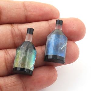 Matched Pairs Natural Labradorite ,Black Onyx Joined Smooth Bottle Shape Loose Gemstone 28mmx12mm-27mmx13mm  BG026 - Tucson Beads