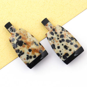 Matched Pairs Natural Dalmatian ,Black Onyx Joined Smooth Bottle Shape Loose Gemstone 27mmx14mm BG023 - Tucson Beads
