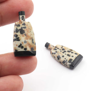 Matched Pairs Natural Dalmatian ,Black Onyx Joined Smooth Bottle Shape Loose Gemstone 27mmx14mm BG023 - Tucson Beads