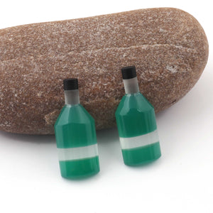 Matched Pairs  Natural Green Onyx ,Crystal Quartz  Joined Smooth Bottle Shape Loose Gemstone 26mmx11mm BG0047 - Tucson Beads