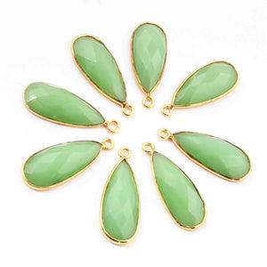 8 Pcs Green Chalcedony 24k Gold Plated Faceted Pear Shape Pendant Single Bali - 25mmx10mm  PC460 - Tucson Beads