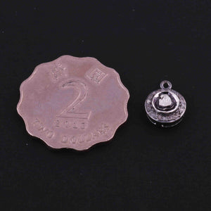 1 Pc Pave Diamond Center In Rosecut Diamond Pendant - 925 Sterling Silver - Round Polki Pendant 13mmx10mm PDC1404 - Tucson Beads