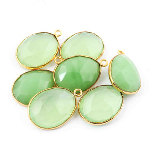 7  Pcs Green Chalcedony 24k Gold Plated Faceted Oval Shape Pendant Single Bali - 23mmx15mm -PC483 - Tucson Beads