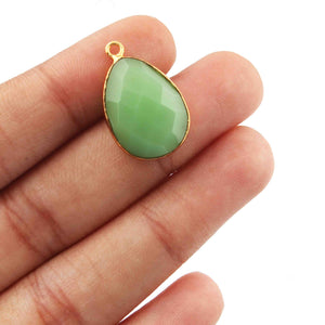 7  Pcs Green Chalcedony 24k Gold Plated Faceted Oval Shape Pendant Single Bali - 23mmx15mm -PC483 - Tucson Beads