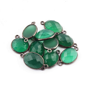 10 Pcs Green Onyx Faceted Oxidize Sterling Silver Oval Shape Connector Double Bali  22mmx11mm SS1089 - Tucson Beads