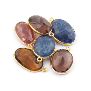 6 Pcs Mix Stone 24k Gold Plated Faceted Oval Shape Pendant Single Bali - 22mmx14mm-PC085 - Tucson Beads