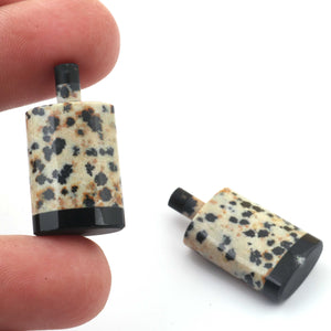 Matched Pairs Natural Dalmatian ,Black Onyx Joined Smooth Bottle Shape Loose Gemstone 27mmx14mm BG030 - Tucson Beads