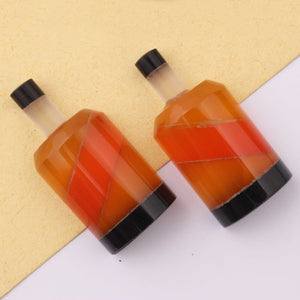 Matched Pairs Natural Orange Chalcedony ,Carnelian & Black Onyx Joined Smooth Bottle Shape Loose Gemstone  27mmx13mm-BG032 - Tucson Beads