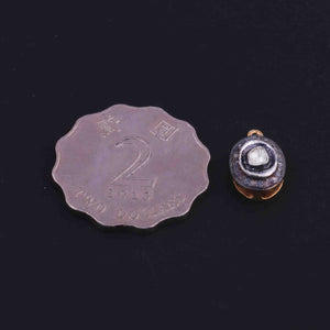 1 Pc Pave Diamond Center In Rosecut Diamond Pendant - 925 Sterling Vermeil - Oval Polki Pendant 15mmx10mm PDC1410 - Tucson Beads