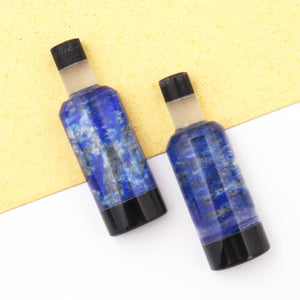Matched Pairs Natural Lapis ,Black Onyx Joined Smooth Bottle Shape Loose Gemstone  26mmx8mm BG042 - Tucson Beads