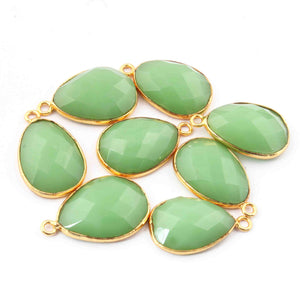 8 Pcs Green Chalcedony 24k Gold Plated Faceted Oval Shape Pendant Single Bali - 22mmx14mm - 21mmx13mm -PC477 - Tucson Beads