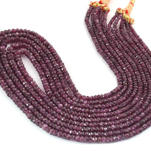 410 Ct. 5 Strands Natural Ruby Faceted Rondelles Shape Necklace ,  Ruby Rondelles  Beads,  Stunning Elegant Necklace - SPB0146 - Tucson Beads