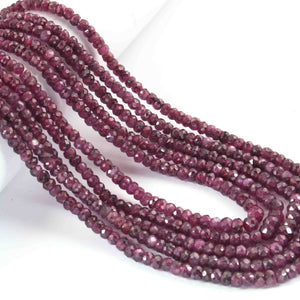 410 Ct. 5 Strands Natural Ruby Faceted Rondelles Shape Necklace ,  Ruby Rondelles  Beads,  Stunning Elegant Necklace - SPB0146 - Tucson Beads