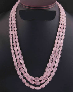840 Ct. 3 Strands Of Genuine Morganite Necklace - Faceted Oval Beads - Rare & Natural Morganite Necklace - Stunning Elegant Necklace - SPB0149 - Tucson Beads