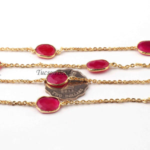 5  FEET Hot Pink Chalcedony 18mm-20mm 24k Gold Plated Rosary Style Beaded Chain -Bezel Continuous Beaded Chain BD141 - Tucson Beads