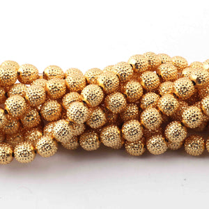 5 Strands Gold Plated Designer Copper Ball Beads, Casting Copper Beads, Jewelry Making Supplies 8mm 8 inches GPC558 - Tucson Beads