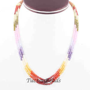 3 Strands AAA Quality Multi Zircon Faceted Rondelles Ready To Wear Necklace - Multi Zircon Rondelles Beads 3mm 14 Inch BR937 - Tucson Beads