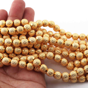 5 Strands Gold Plated Designer Copper Ball Beads, Casting Copper Beads, Jewelry Making Supplies 8mm 8 inches GPC558 - Tucson Beads