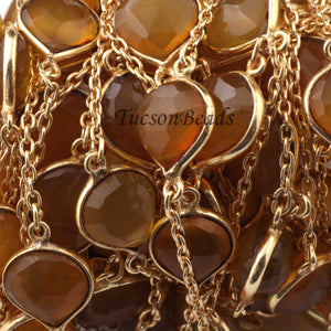 1 Feet Yellow Opal Heart Shape Connector Chain -  24k Gold Plated Bezel Continuous Connector Beaded Chain 19mmx11mm SC454 - Tucson Beads