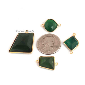 4 Pcs Beautiful Peridot 24k Gold Plated Faceted Assorted Fancy Shape Pendant/ Connector - 29mmx26mm-22mmx16mm PC767 - Tucson Beads