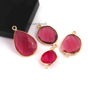 5 Pcs Pink Gemstone 24k Gold Plated Oval Connector/ Pendant---Pink Faceted connector Pc774 - Tucson Beads